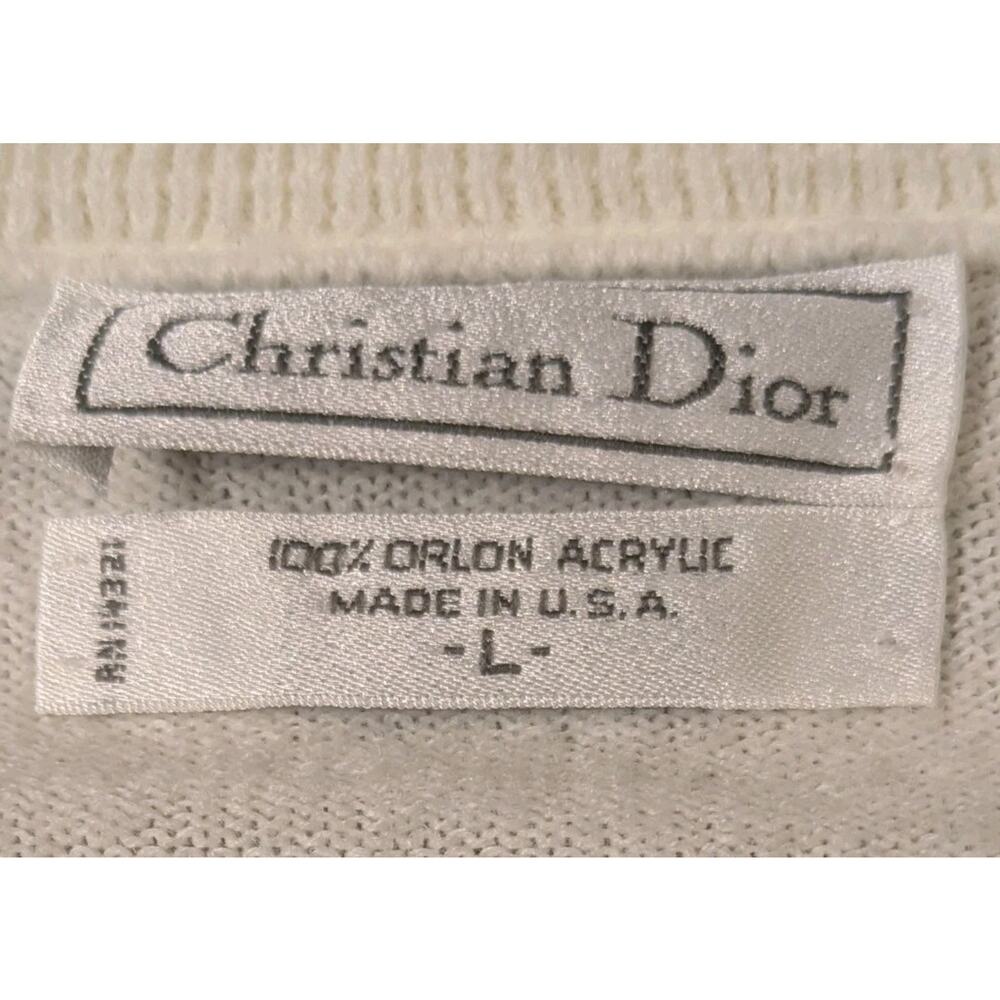 Vintage Christian Dior V-Neck Sweater Made USA Cream Ivory Size L - Picture 5 of 8